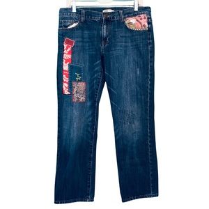 CAbi Straight Leg Dark Wash Patchwork Jeans